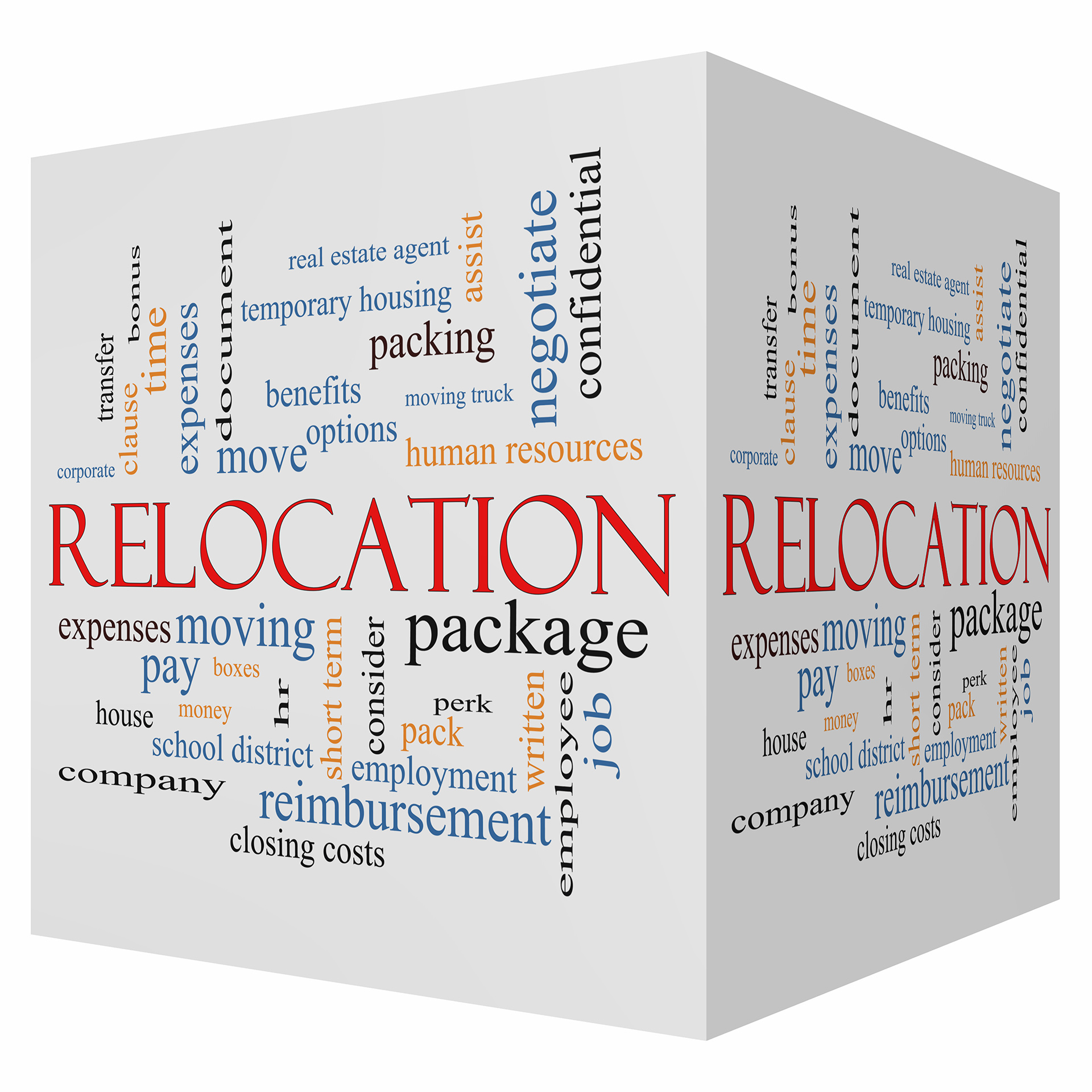 relocation 3d cube word cloud concept